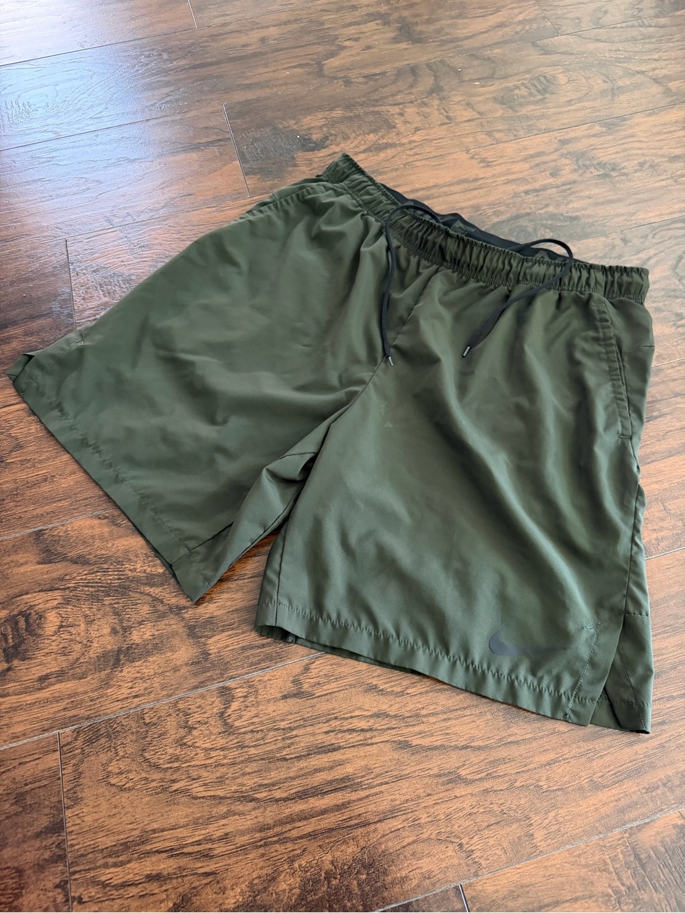 Nike Men's Olive Swim Trunks with Black Drawstring